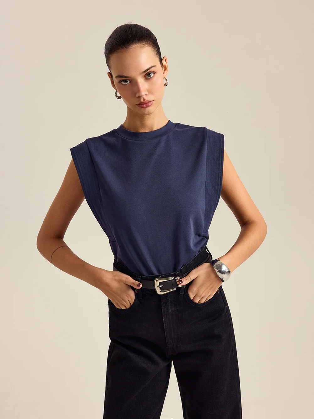 Commense Navy Padded-Shoulder Muscle Tee
